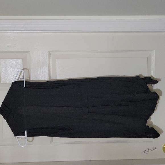 Grey unisex stretch jersey knit long duster cardigan vest/asymmetric high low sl - Picture 5 of 8